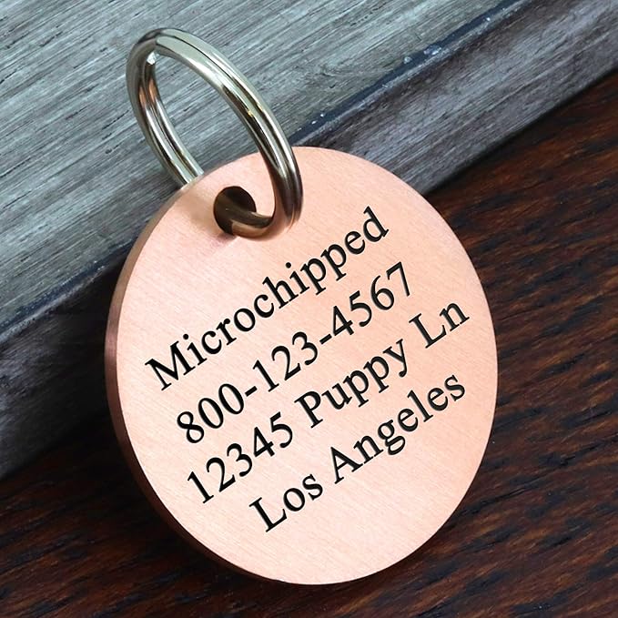 Ultra Joys Dog ID Tag, Custom Dog Tag Personalized Cat Tag, Pet ID Tag, Brushed Stainless Steel Round Dog Tag Rose Gold Large