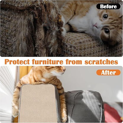 Cat Scratch Furniture Protector - 78.7" x 13.8" Trimmable Self-Adhesive Cats Claws Scratch Pads, DIY Cat Climbing Couch Protector for Scratch Post Cat Tree Replacement Indoor (Khaki)
