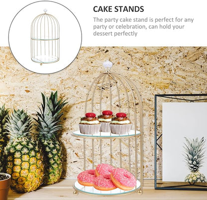 DOITOOL Gold Metal Cupcake Stand Bird Cage Dessert Stand, 2 Tier Dessert Display Stand Cake Holder for Wedding, Party, Birthday, Baby Shower Celebrations, Table Decorations