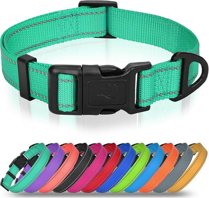 Joytale Small Dog Collar, Reflective and Adjustable Nylon Collar with Quick-Release Buckle, Lightweight No-Choke Design for Small Dogs, Teal, 5/8" Width