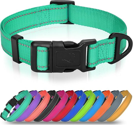 Joytale Large Dog Collar, Reflective and Adjustable Nylon Pet Collar with Quick-Release Buckle for Large Dogs, Teal, L