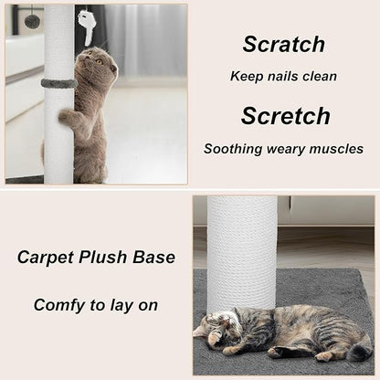 Cat Scratching Post 34 Inches Heavy Duty and Thicker Cat Scratching Post Cotton Rope with Hanging Ball and Mice Scratching Post for Indoor Cats and Adult(Grey)