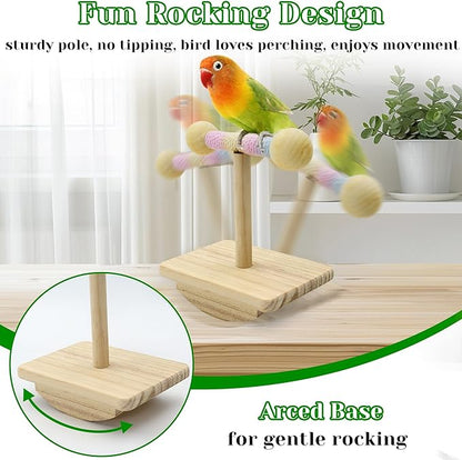 Natural Wood Bird Perch Stand Training, Intelligence Puzzle Enrichment Toys for Parakeets, Wooden Parrot Perch Platform, Bird Playground Play Stands for Conure, Cockatiel, Budgie Interactive Toys