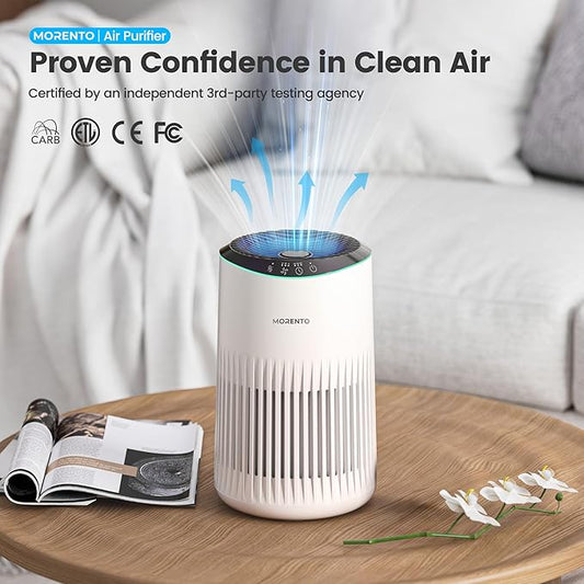 Air Purifiers for Bedroom Home for Smoke Pet Dander Odors, Air Purifier with Sleep Mode Small Air Purifier with Fragrance Sponge for Bedroom Office, Blue Ambient Light, 23dB Quiet, 2 Pack White