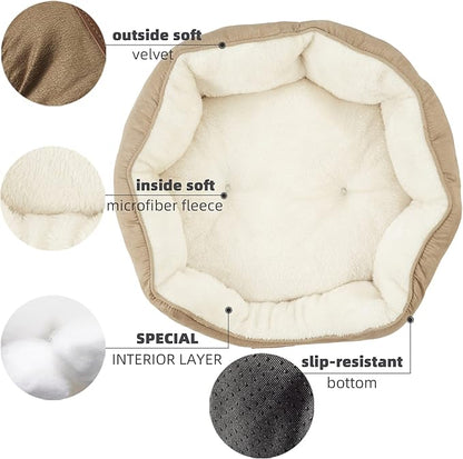 Asvin Medium Dog Bed for Medium Dogs, Cat Beds for Indoor Cats, Pet Bed for Puppy and Kitty, Extra Soft & Machine Washable with Anti-Slip & Water-Resistant Oxford Bottom, Light Brown, 25 inches