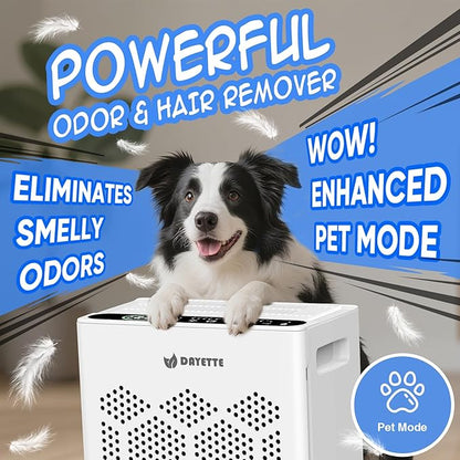 DAYETTE Air Purifiers for Home Large Room Up to 2400 Ft² with HEPA 14 Filter, Pet Air Purifier with Washable Prefilter for Bedroom with Fragrance, Air Cleaner for Smoke Dust Pets Hair Odor, White