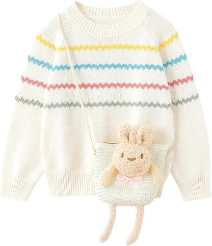 Simplee kids Baby Girl Knit Sweater with Bear in The Pocket Toddler Pullover Sweater Cute Fall Winter Clothes