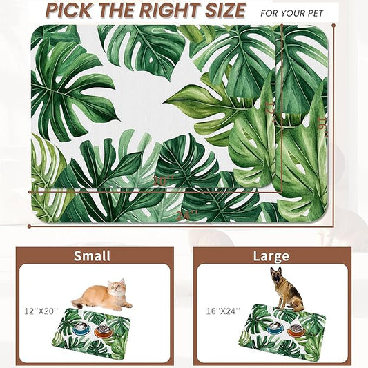 Palm Leaf Pet Feeding Mat,Boho Absorbent Quick-Dry Cat Dog Food and Water Bowl Mats,Non-Slip Rubber Backing Mat,Cat Dog Accessories Supplies 16"x24"