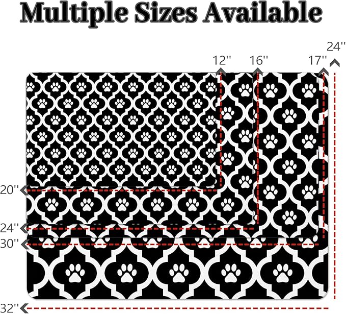 Dog Food Mat 17X30 Inch Pet Feeding Absorbent Mats for Floor Cat Water Bowl Placemats Non-Slip Washable Dog Mat for Food and Water