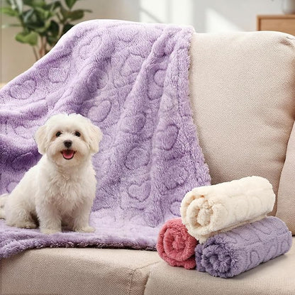 Tegeme 3 Pcs Small Dog Blanket 280 GSM Washable Pet Bed Cover Soft Fluffy Puppy Blanket 3D Textured Heart Checkered Pattern Fleece Soft Cat Plush Pet Throws for Kitten Doggy(Classic Colors,30"×40")