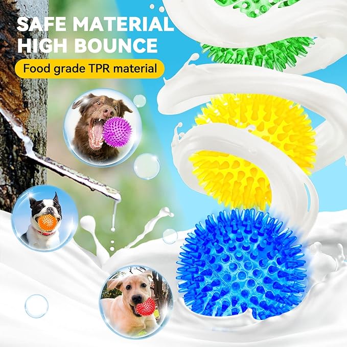 SHARLOVY 3.5” Large Dog Toys Ball, 6 Pack Squeaky oys, Durable for Aggressive Chewers, Spiky Ball for Clean Teeth and Training, Fetch Toys for Large Dogs, for Puppy Chew and Teething