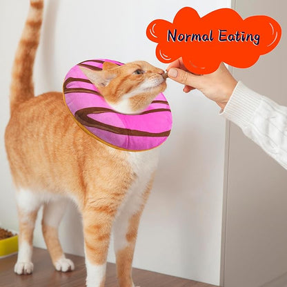 Cat Cone Collar Soft, Adjustable Cat Recovery Collars Kitten Cones to Stop Licking, Cute Donut E Collar After Surgery, Anti-Lick Wound Healing Elizabethan Collar for Kittens (Pink, Medium)