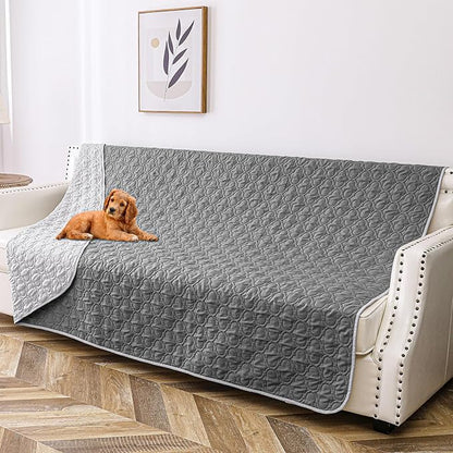 Waterproof Blanket for Bed, Reversible Dog Couch Cover Pet Sofa Furniture Protector Machine Washable King Size(82x102 Inch, Lightgrey+Darkgrey)