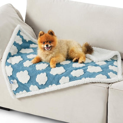 LE SURE Waterproof Puppy Blanket for Small Dogs - Washable Double Sided Dog Blankets with Warm Jacquard Shag and Soft Sherpa Fleece, Pet Cat Blanket for Couch Protection, 3D Textured Cloud, Blue