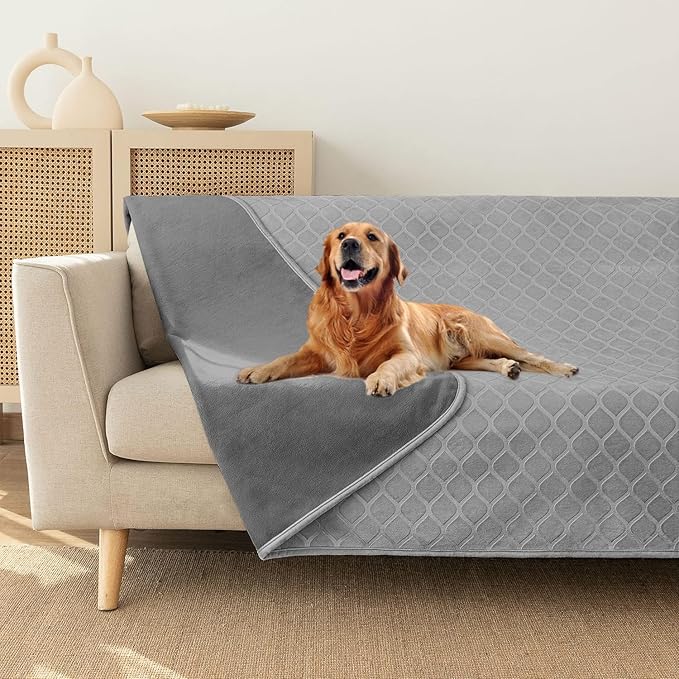 fuguitex Waterproof Dog Blanket Bed Cover Dog Crystal Velvet Moroccan Fuzzy Cozy Plush Pet Blanket Throw Blanket for Couch Sofa(82 * 102 inch, Light Grey+Grey)