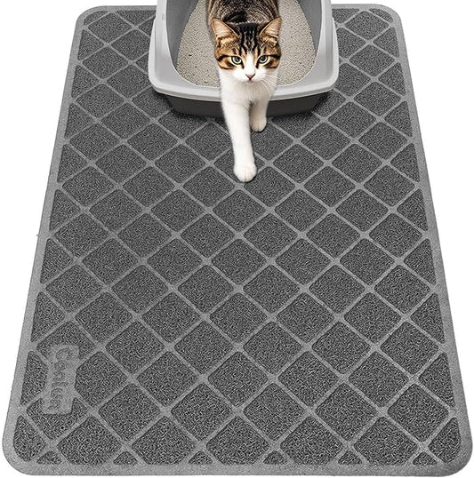 Cat Litter Mat Litter Trapping Mat, 24" x 17" Premium Durable PVC Grid Mesh with Scatter Control, Non-slip, Less Waste Cat Litter Box Mat, Soft on Kitty’s Paws, Urine Waterproof