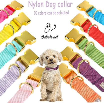 Nylon Dog Collar - Adjustable Deep Purple Soft Webbing Dog Collars for Small Medium Large Dogs Boy Girl Puppy Collar with Safety Metal Buckle L
