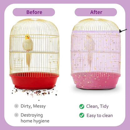 Bird Cage Cover, 45-90'' Adjustable, Universal Nylon Mesh Net, Bird Cage Skirt Guard, Purple