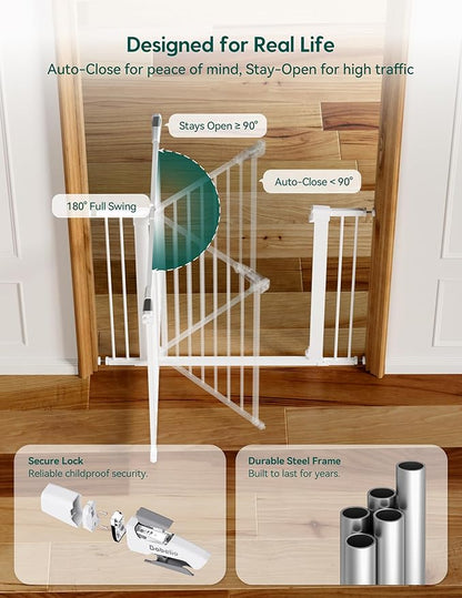 Babelio Baby Gate, 29-48 Inch Auto Close Pet Gate PressGuard P7, Easy Install Pressure-Mounted Safety Gate, Extra Wide Pet Gate for Stairs and Doorways, 2 Pack White