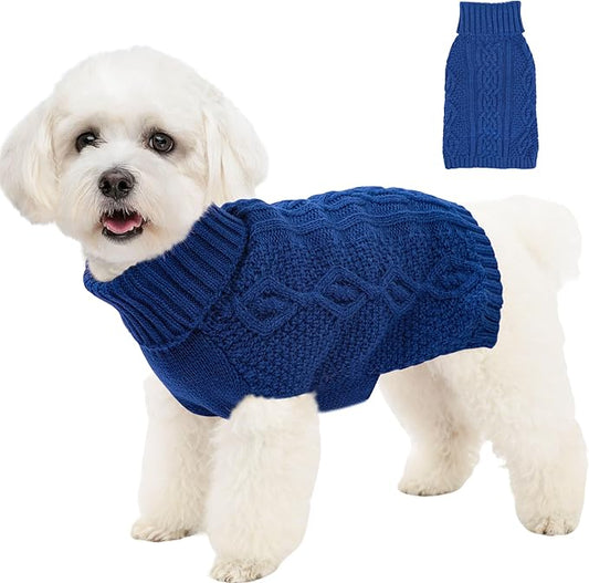 Dog Sweaters for Small Dogs Cute Knitted Chihuahua Clothes Warm Dog Clothes Winter Turtleneck Puppy Sweater XS Doggy Pullover Coat Sleeveless Cat Sweater(Navy Blue, X-Small)