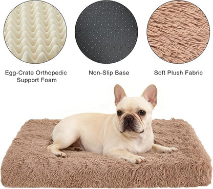 Fluffy Orthopedic Dog Beds for Small Dogs with Washable Removable Cover Dog Crate Bed Egg Crate Foam Support Plush Pet Pad Mat with Anti-Slip Bottom (30 * 20,Khaki)