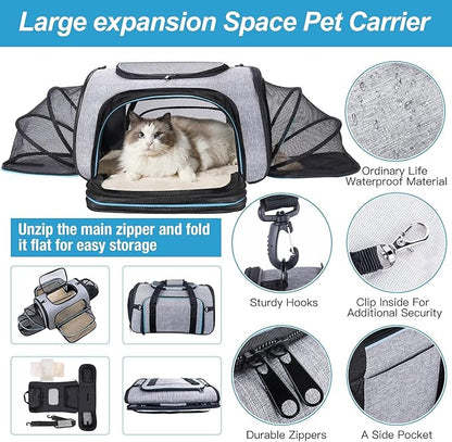Siivton Airline Approved Pet Carrier, 4-Way Expandable Cat Dog Carrier for Under-Seat Travel, Soft-Sided Portable Pet Bag with Removable Fleece Pad, Fits Small Pets Up to 15 lbs (18"x 11"x 11")