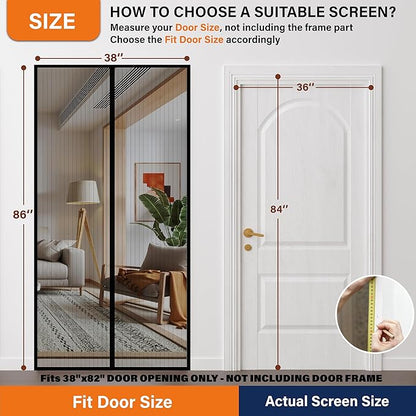 Magnetic Screen Door，Screen Door Mesh，Keep Bugs Out, Heavy-Duty Mesh Curtain,Pet and Kid Friendly, Works with Front Doors, Sliding Doors（36 x 84 Inches ‎Black