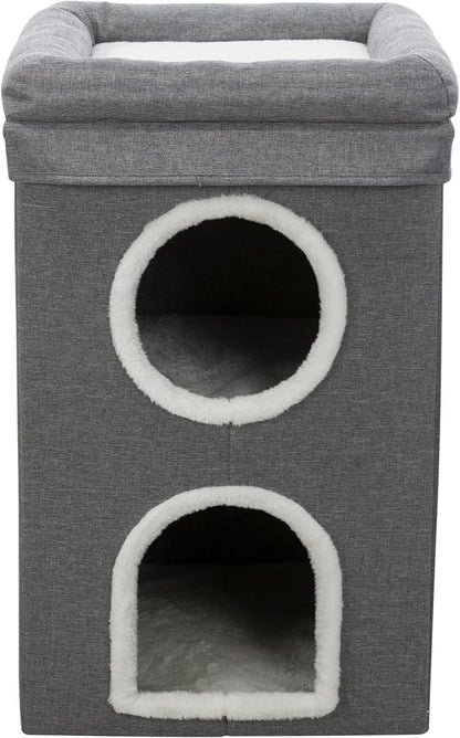Trixie Saul Cat Condo | 2-Story Condo Tower | Scratching Surface | Foldable for Easy Storage | Gray