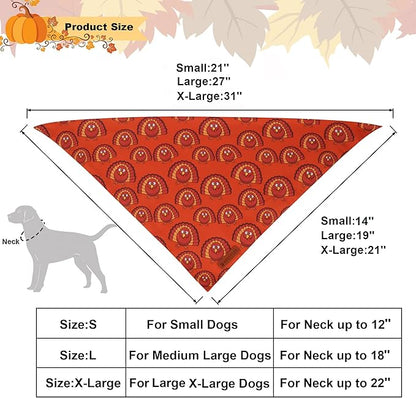 ADOGGYGO Thanksgiving Dog Bandanas 2 Pack, Reversible Pumpkin Turkey Pet Scarf, Premium Fabric, Adjustable Fit Orange Thanksgiving Bandanas for Medium Large Dogs (Large)