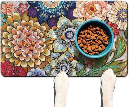 Absorbent Pet Dog Bowl Mat for Food and Water, Pet Cat Food Feeding Mat with Non Slip Rubber Backing, Dog Food Mats for Floors Waterproof, 12"x20"