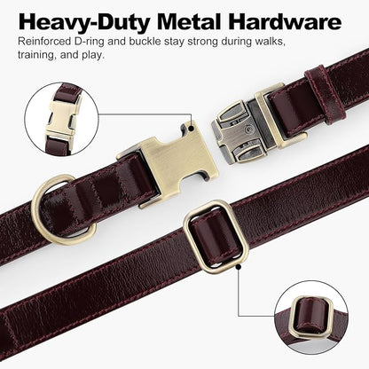 Plutus Pet Genuine Leather Dog Collar – Adjustable Pet Collar with Quick Release Metal Buckle, Soft Real Leather for Small Medium Large Dogs, Heavy Duty & Skin-Friendly (Copper Brown, XS)