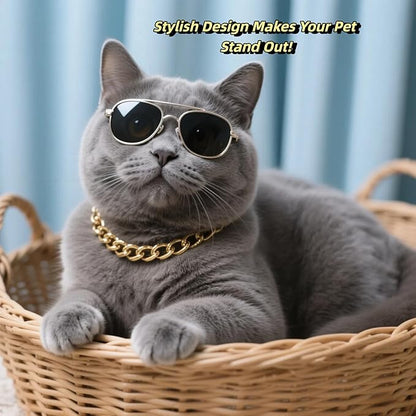 Gold Cat Chain Collar,Adjustable Cuban Link Necklace for Cats, Lightweight & Durable Metal Pet Jewelry, Stylish Decorative Accessory (Gold, S)