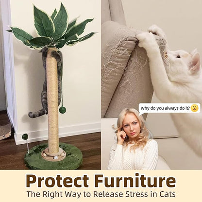 Fantasreen Cat Scratching Post 33'' Cat Scratcher Tall Scratching Posts for Indoor Cats with Cat Toy and Interactive Ball Self Groomer for Kittens Adults Cats