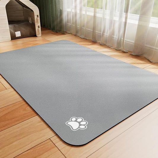 Dog Food Mat - Absorbent Cat Mat for Food and Water, No Stains Pet Feeding Bowl Mat, Easy to Clean Pet Placemats, Quick Dry Dog Water Dispenser Mat for Messy Drinkers | Paw Grey 16"x 24"