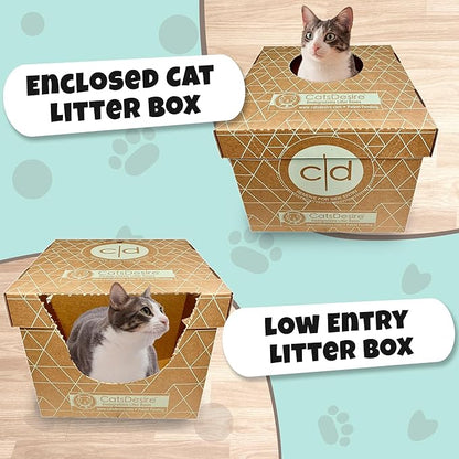 Leakproof Disposable Cat Litter Box 3 Pack (9 pcs) Top/Low Entry INCLUDES- 3 lids, 3 bases and 3 multipurpose pads - Open or Closed, 17"L x 17"W x 15.25"H. Xtra Large Woman Owned Made in USA Patented