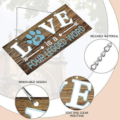 Dog Wall Decor Room Love Is a Four Legged Word Pet Paw Sign Dog Vintage Metal Hanging Decorative Signs Plaque Wall Decorative for Christmas Pet Lover Gifts Thanksgiving(12 x 6 Inch)