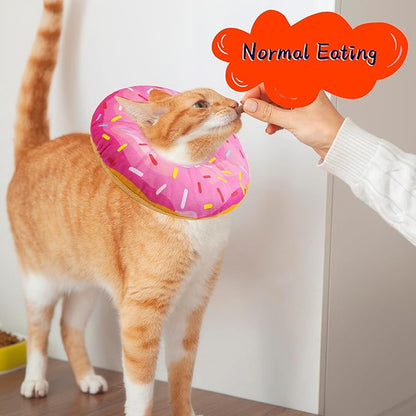 Cat Cone Soft Collar, Adjustable Cat Recovery Collars Kitten Cones to Stop Licking, Cute Donut Neck Collar After Surgery, Elizabethan Kittens Protective Cones After Spay (Donut Pink, Medium)