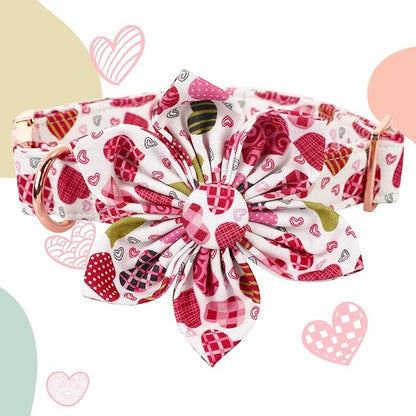 Lionheart Glory Heart Dog Collar, Valentine's Day Dogs Collar with Flower, Cute Floral Pattern Pet Collars Adjustable Dog Collars for Large Dogs