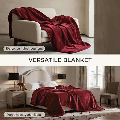 gogobunny Waterproof Bed Blanket, Reversible Sherpa Fleece Throw Blanket for Dog Puppy Cat, Furniture Cover Protects Bed Couch Sofa from Liquid Pee and Pet Fur (Romantic Red, 90x90 inches)