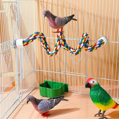 Bird Rope Perch 24 Inch, Colorful Cotton Parrot Bungee Swing, Bendable Cage Climbing Toy & Stand Accessories for Parakeets, Cockatiels, Conures, Lovebirds