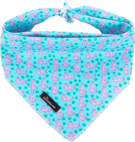 ARING PET Summer Dog Bandanas, Turquoise Flamingo Kerchief Triangle Bibs Scarf for Puppy Small Medium Large Boy Girl Dogs Cats-L