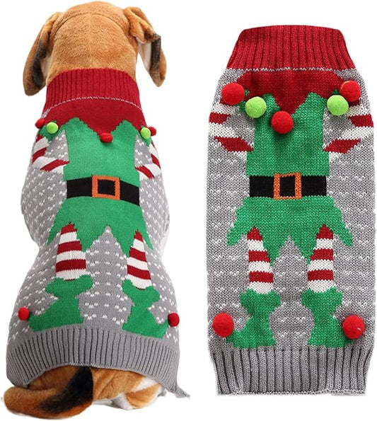 Dog Cat Ugly Christmas Sweater Boy Girl Xmas Pet Clothes Holiday Puppy Costume New Year Gifts for Small Medium Large Dogs Outfits (XXL, Grey Elf)