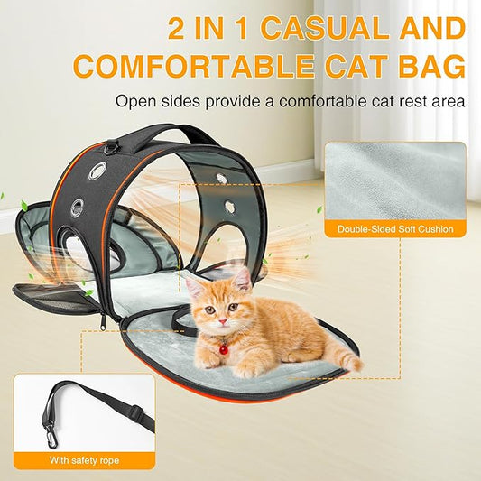 Airline Approved Cat Carrier 17" x 12.5" x 9", Fully Removable with Thick Double-Sided Padding, Breathable & Portable for Cats, Rabbits, Hamsters Under 12 lbs