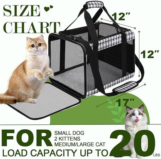 EXPAWLORER Large Cat Carrier Dog Carriers Soft for Small Medium Cats Puppies Up to 20lbs, Airline Approved Pet Carrier Soft-Sided Collapsible Pet Travel Carrier Fit 2 Kitties (Black)