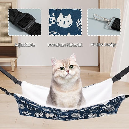2 Pieces Cat Hammock for Cage Hanging Reversible, Soft Pet Cage Hammock with Adjustable Straps, Double Hammock Suitable for Cats, Puppy, Ferrets, and Small Animals (M, CAT) ﻿