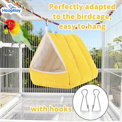 Bird Bed for Cage Winter Warm Bird Bed with Soft Plush Hanging Hammock & Hut Tent, Hideaway Sleeping Nest for Budgies, Parakeets, Cockatiels (Yellow, M)