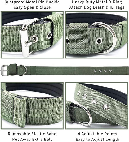 Heavy Duty Tactical Dog Collar - 1.5" Width Military Durable Thick Nylon with Adjustable Metal D Ring & Buckle Working Training K9 Collar for Medium Large Dogs (XL(23"-26"), Army Green)