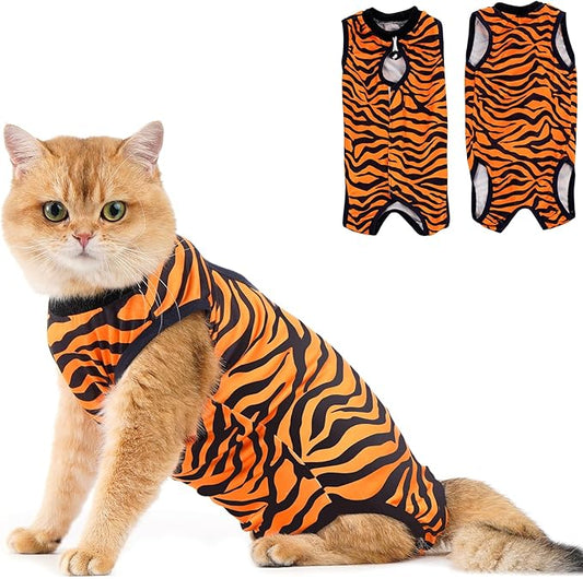 Avont Cat Recovery Suit - Kitten Onesie for Cats After Surgery, Cone of Shame Alternative Surgical Spay Suit for Female Cat, Post-Surgery or Skin Diseases Protection -Tiger(M)