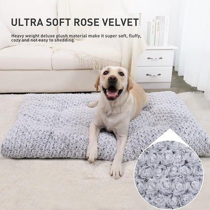 KSIIA Washable Dog Bed Deluxe Plush Dog Crate Beds Comfy Kennel Pad Anti-Slip Pet Sleeping Mat for Large, Jumbo, Medium, Small Dogs Breeds, 35" x 23", Gray