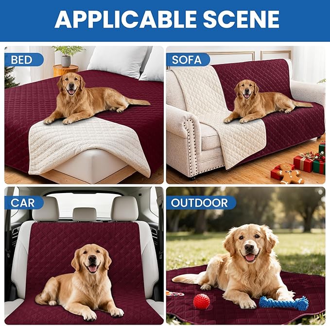 Waterproof Couch Covers for Pets, Waterproof Dog Bed Cover, Anti-Slip Soft Dog Blankets, Couch Cover for Dogs Washable, Pet Blanket for Puppy Large Dogs Cat Christmas (68x82 Inch, Burgundy)